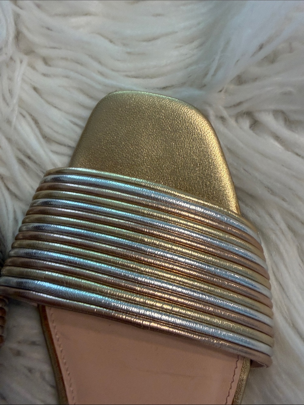 kate spade Gold Metallic D'Orsay Flats with Multicolor Striped Toe size 9M - Picture 8 of 8